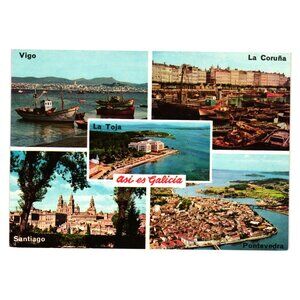 Vintage Multiview Postcard Galicia Spain Coastal City Views Tourism Fishing Life